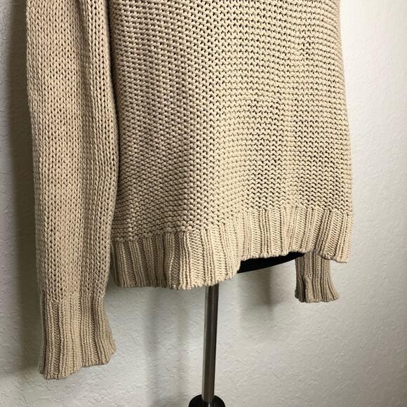 Wooden Ships tan crochet knit ribbed trim sweater size Medium / Large M/L - Picture 3 of 12